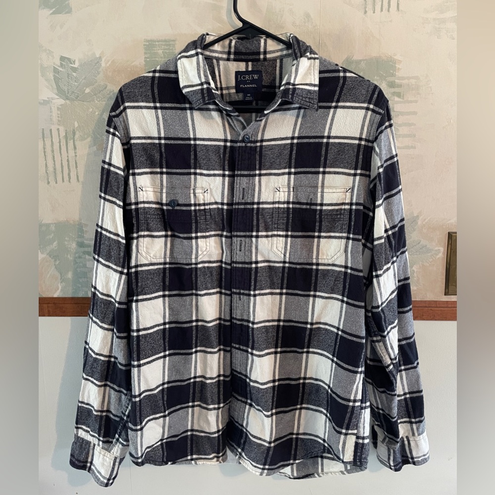 J Crew Mens Black and White Flannel